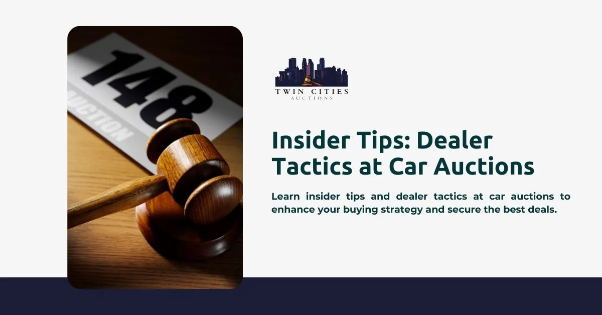 An auction gavel next to a card with the number 148, representing insider tips and dealer tactics at car auctions.