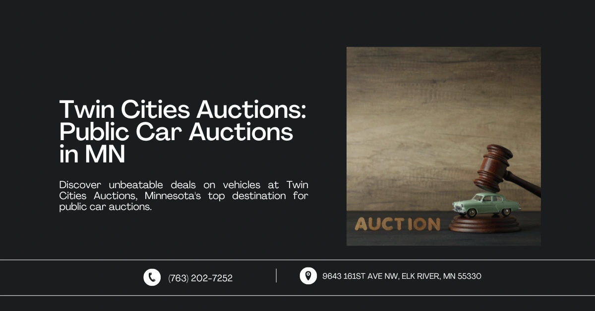 Image promoting Twin Cities Auctions: Public Car Auctions in MN, featuring a gavel and a toy car symbolizing car auctions, highlighting unbeatable vehicle deals in Minnesota.