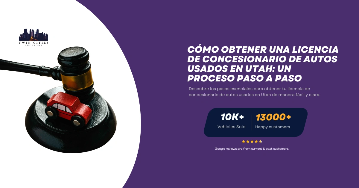 Mazo judicial con un auto de juguete rojo sobre fondo morado junto al texto sobre licencias de concesionario en Mazo judicial con un auto de juguete rojo sobre fondo morado junto al texto sobre licencias de concesionario en Utah.