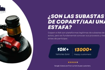 Mazo con auto de juguete junto a texto sobre si las subastas de Copart e IAAI son una estafa.