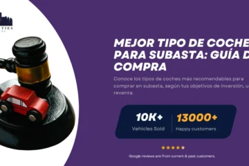 Mazo con auto de juguete junto a texto sobre el mejor tipo de coche para comprar en subasta.