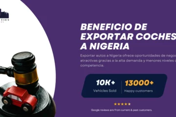Mazo con auto de juguete junto a texto sobre beneficios de exportar autos a Nigeria.