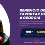 Mazo con auto de juguete junto a texto sobre beneficios de exportar autos a Georgia.