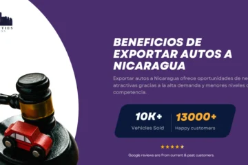 Mazo con auto de juguete junto a texto sobre beneficios de exportar autos a Nicaragua.
