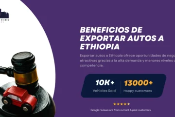 Mazo con auto de juguete junto a texto sobre beneficios de exportar autos a Etiopia.
