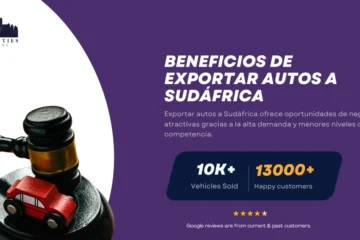 Mazo con auto de juguete junto a texto sobre beneficios de exportar autos a Sudafrica.