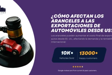 Mazo con auto de juguete junto a texto sobre el impacto de los aranceles en las exportaciones de automóviles desde EE. UU.