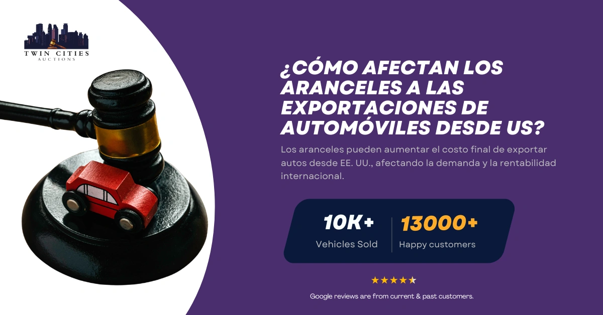 Mazo con auto de juguete junto a texto sobre el impacto de los aranceles en las exportaciones de automóviles desde EE. UU.