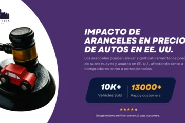 Mazo con auto de juguete junto a texto sobre el impacto de los aranceles en los precios de autos en EE. UU.