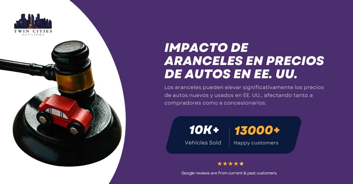 Mazo con auto de juguete junto a texto sobre el impacto de los aranceles en los precios de autos en EE. UU.