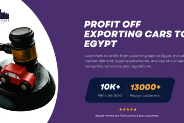 Guide on how to profit from exporting cars to Egypt, featuring a gavel with a toy car and Twin Cities Auctions branding.