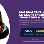 Mazo con coche de juguete junto a texto sobre cómo comprar en subasta y transferir el título en EE. UU.