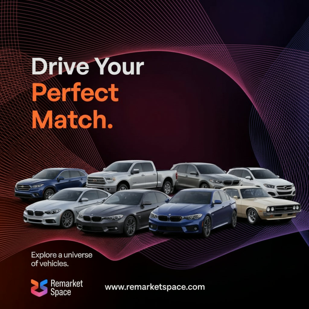 A dynamic image showcasing a diverse fleet of various cars, trucks, and SUVs, emphasizing the 