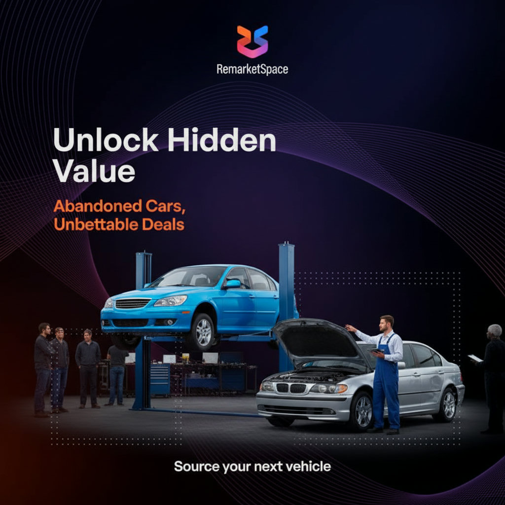 A conceptual image showing vehicles in various states of repair at an auto repair shop auction. This could include a car on a lift, another with visible minor damage, and a mechanic inspecting a vehicle. The image should convey the idea of sourcing vehicles from auto repair shops that were abandoned or surrendered, implying potential for good deals after repairs.