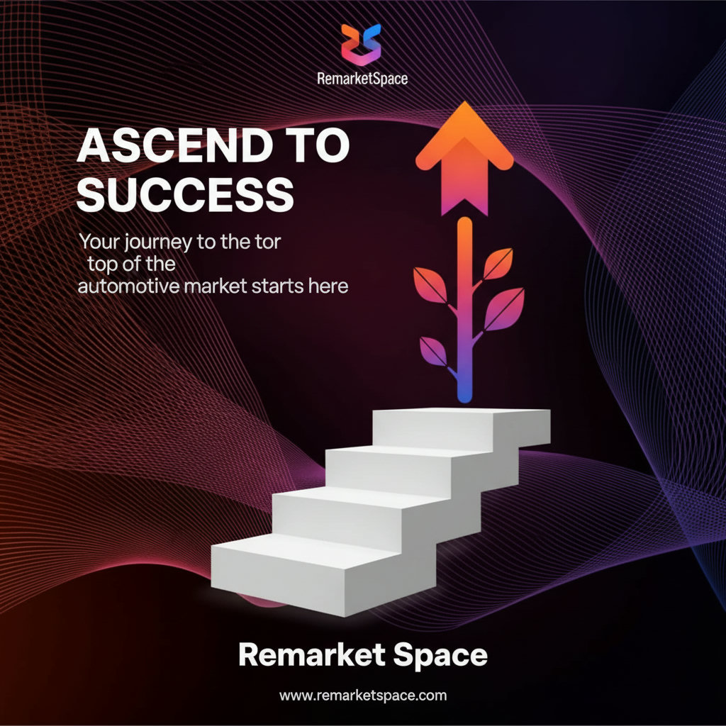 A visual metaphor for growth and success, such as a plant growing taller with Remarket Space as its foundation, or steps leading upwards to a successful business.