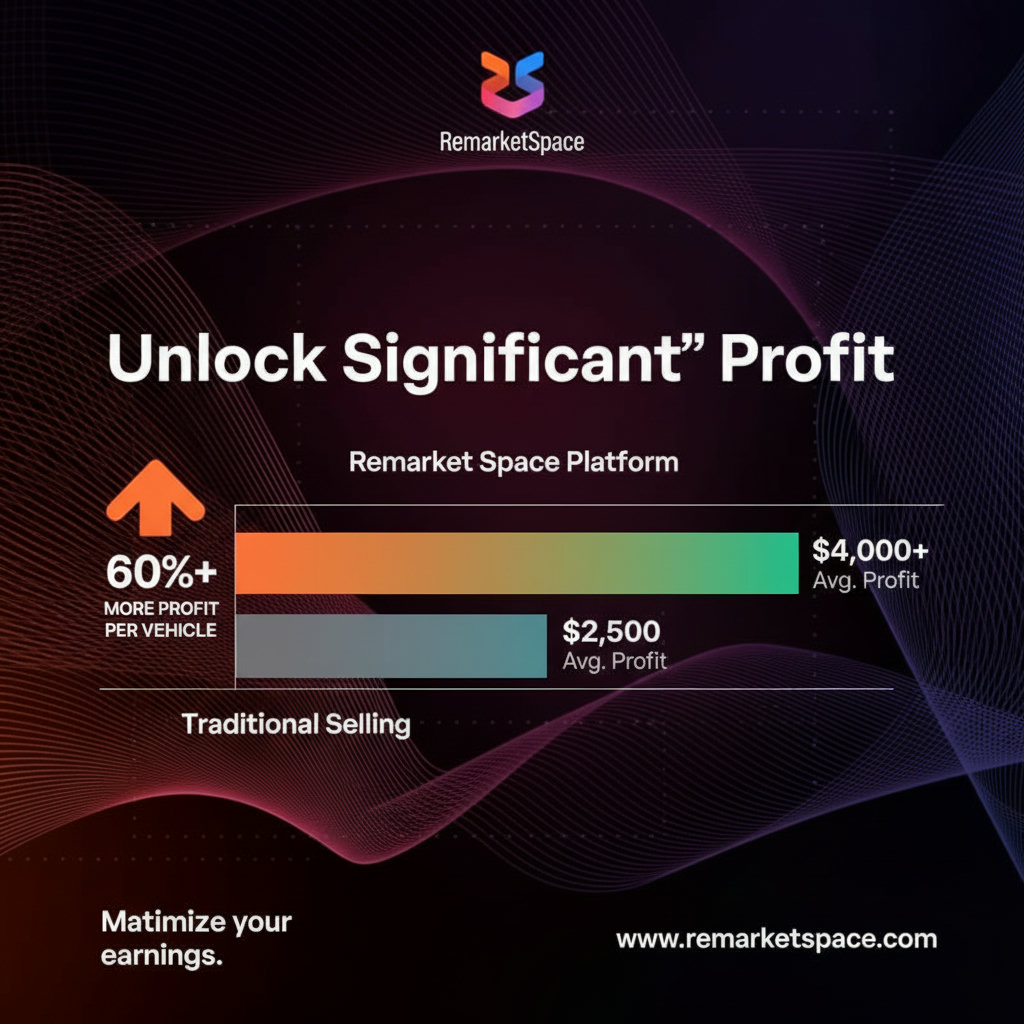 An infographic or chart illustrating the potential profit difference when using a specialized platform like Remarket Space. This could show monetary savings per vehicle or monthly/annual profit increase.