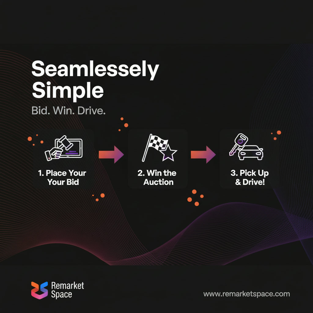 An illustration showcasing a streamlined process from bidding to vehicle pickup, emphasizing efficiency and ease.