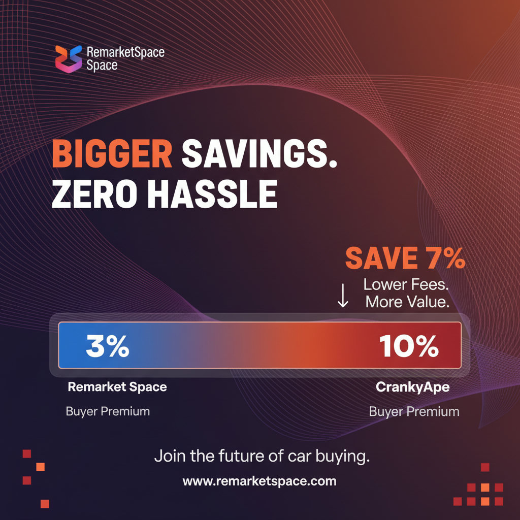 A clear visual comparison using a bar graph or pie chart showing the significant difference in buyer premiums between Remarket Space and CrankyApe, highlighting the cost savings with Remarket Space.